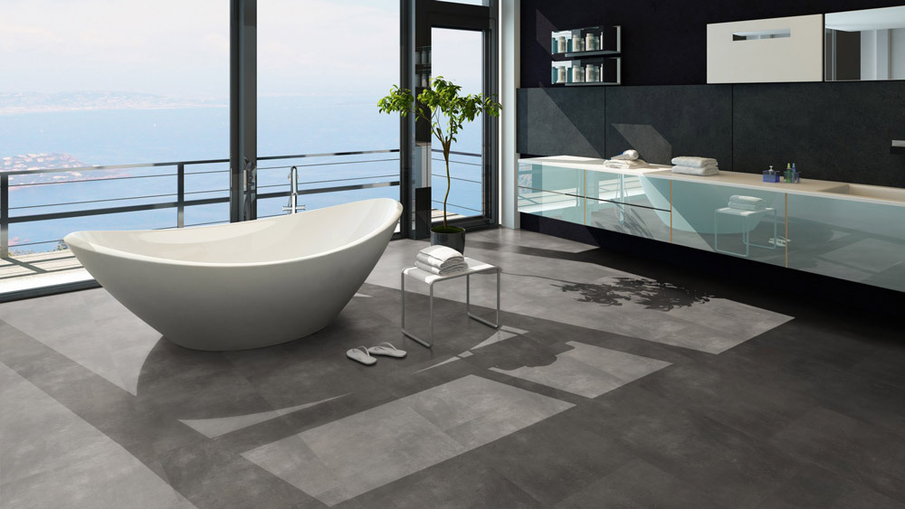 Skaben Vinyle à cliquer en matériau massif Life Click 55 Ciment naturel Carrelage 4V