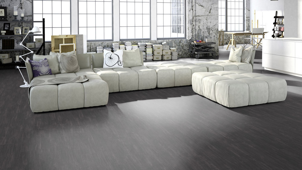 Skaben Klebe-Vinylboden massiv Life 55 Beton Schwarz Fliese 4V zum kleben