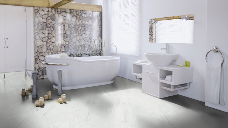 Wineo Vinylboden 800 Stone White Marble Fliesenoptik gefaste Kante zum kleben main product photo
