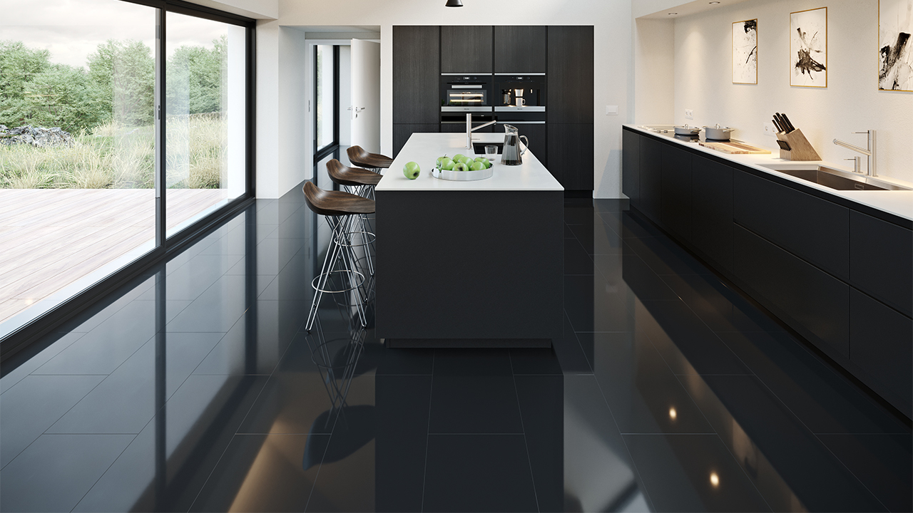 planeo Klick Vinyl - Rigid Schwarz Hochglanz V-Fuge | Made in Germany (100P3006)