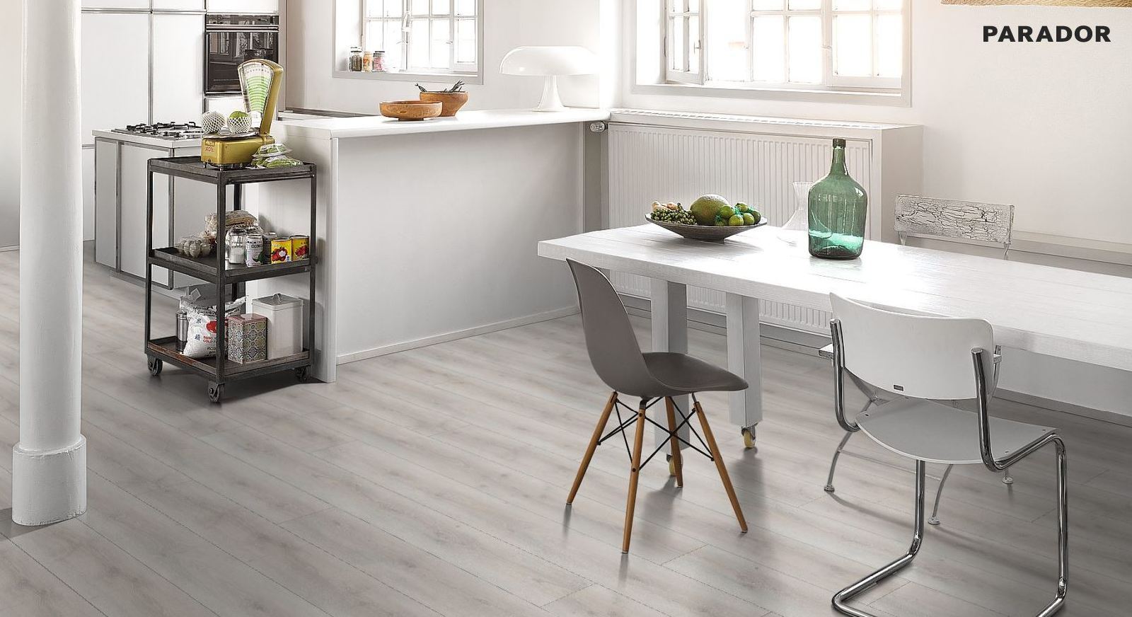 Suelo laminado de Parador Trendtime 6 Roble Askada Blanco Calizo Lama 4V