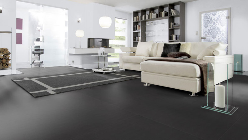 Wineo Vinyl flooring 800 Tile XXL Solid Black Tile Bevelled edge for gluing main product photo