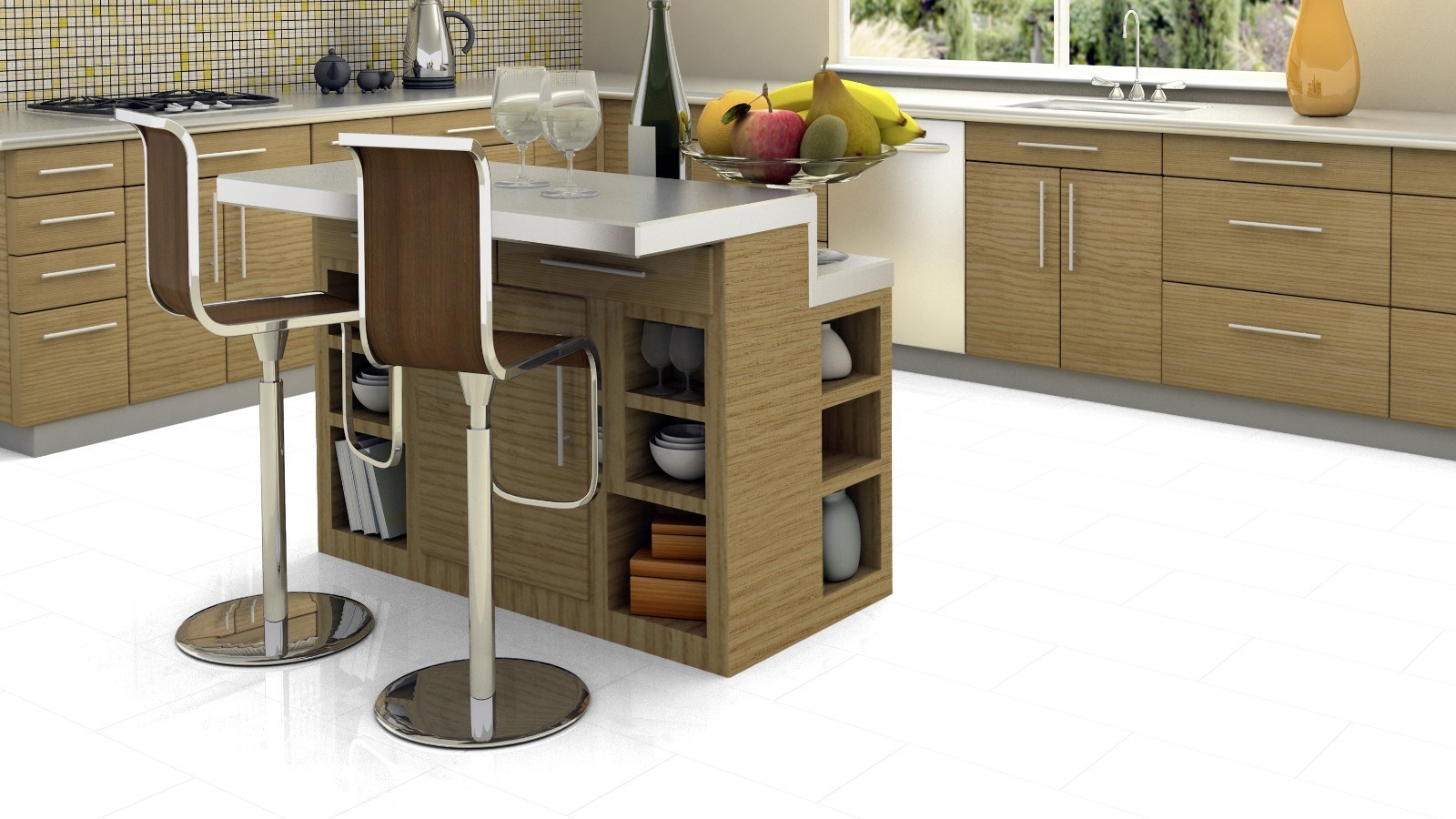 Laminate Blue Line Uni White D2935 High Gloss Tile look 4V