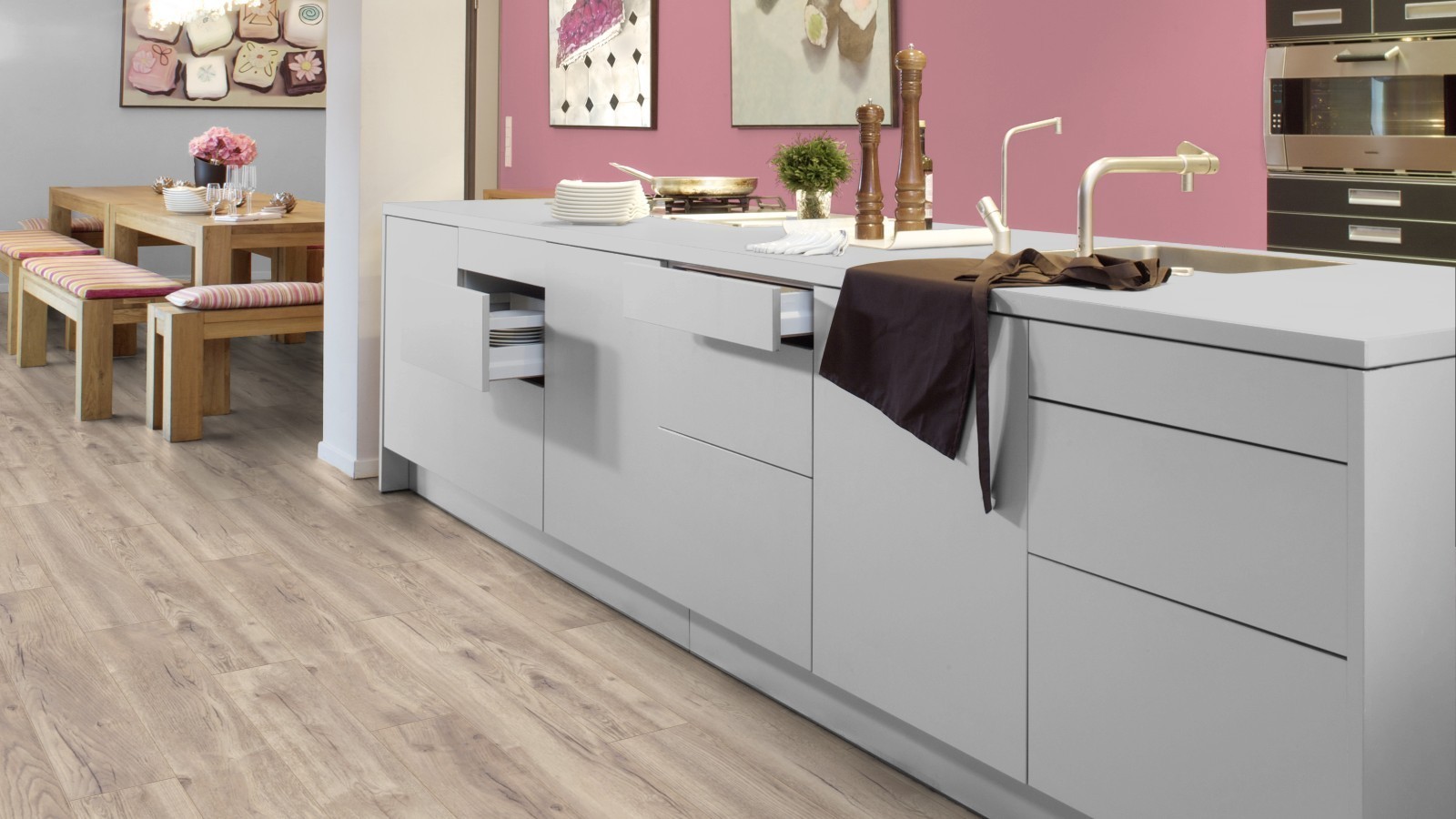 Laminate Durable Pettersson Oak Beige D4763 1-strip 4V Width 188mm