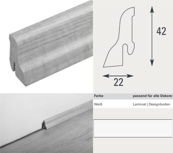 Rodapié Wineo 22/42 rodapié blanco 22x42x2400mm main product photo