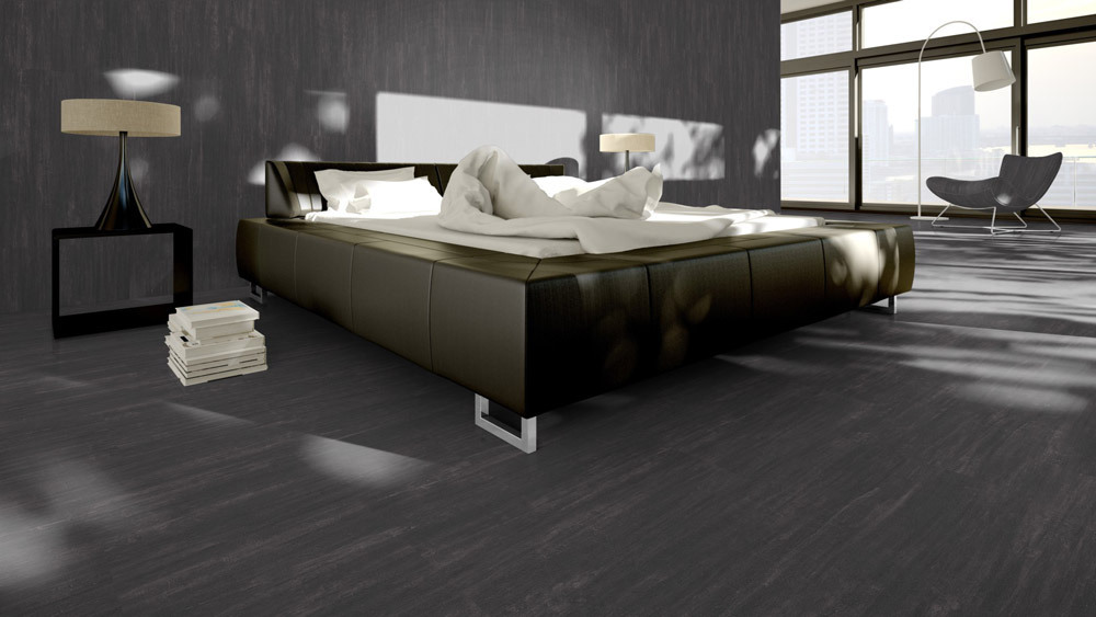 Skaben Klick Vinylboden massiv Life Click 55 Beton Schwarz Fliese 4V zum klicken