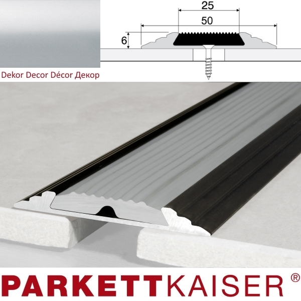 Brebo Schwellenprofil mit Anti-Rutsch-Einsatz A10 Gummi Schwarz Silber Aluminium eloxiert 270 cm main product photo