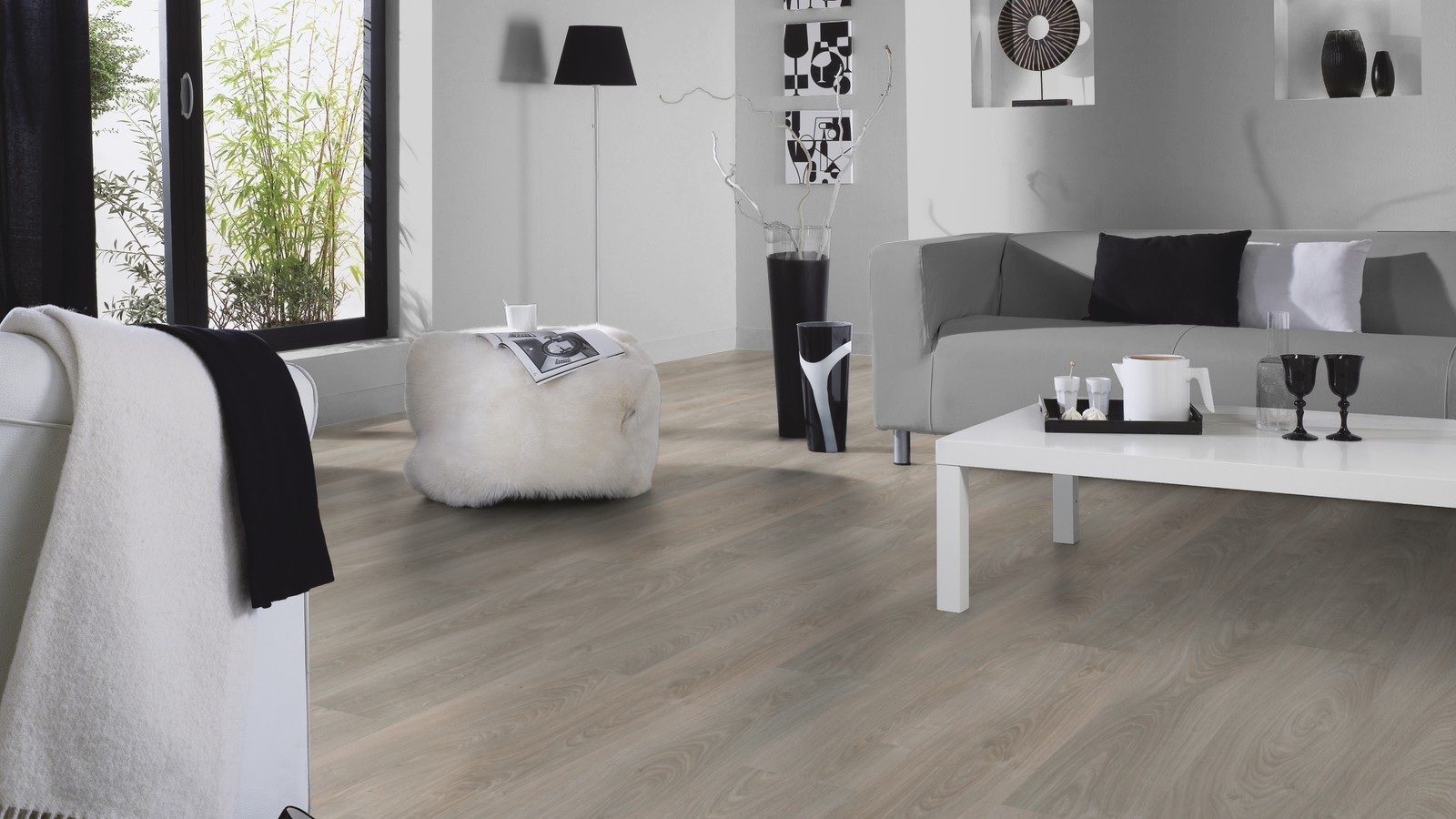 Tarkett laminado Woodstock 832 Roble Sherwood gris-beige lama ancha 2V