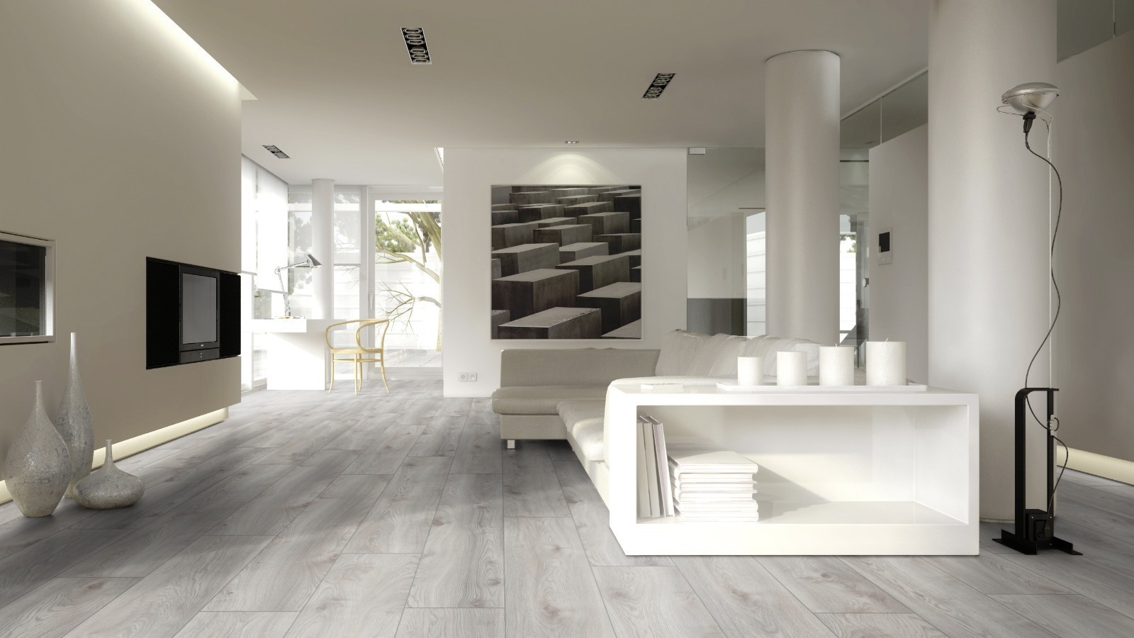 Laminat Wide Plus Makro Eiche Weiß D4793 1-Stab Landhausdiele 4V Breite 244mm