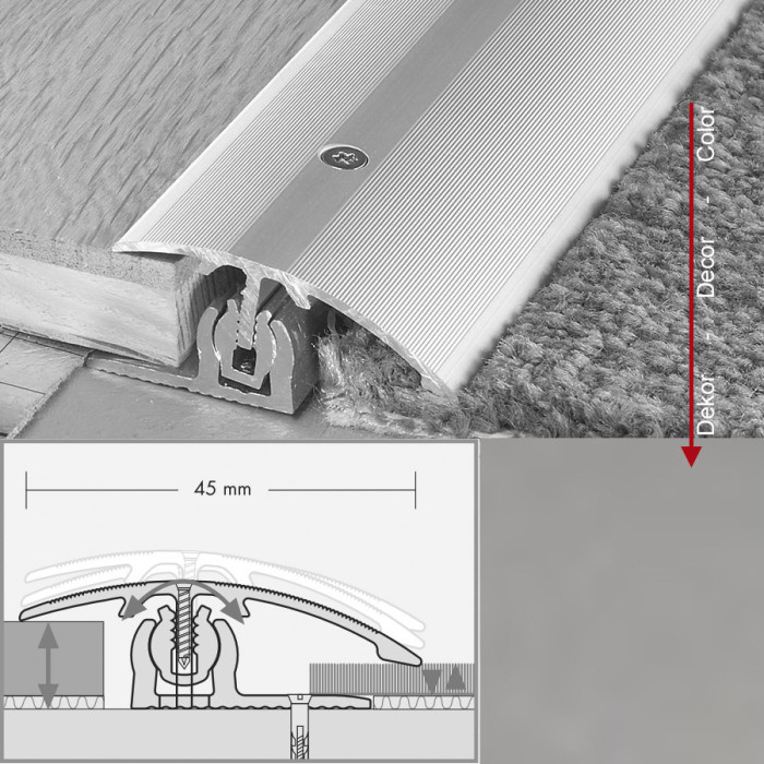 Anpassungsprofil 45 mm Alu eloxiert Edelstahl Höhenverstellung 2 - 18 mm Länge 270 cm main product photo