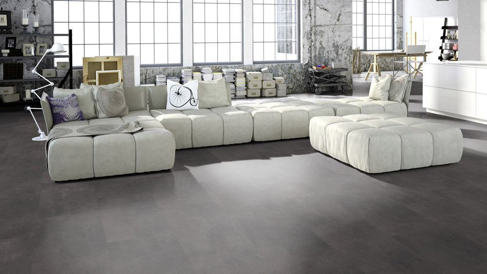 Skaben Klebe-Vinylboden massiv Life 55 Zement Dunkelgrau Fliese 4V zum kleben