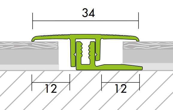Profilé de transition 34 mm Alu anodisé Acier inoxydable Compensation de hauteur 6,5 - 15 mm Longueur 270 cm
