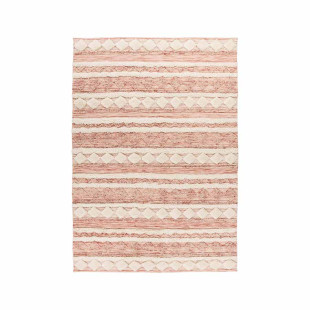 Boho wool rug handmade STRIPES pink cream rectangular height 15mm