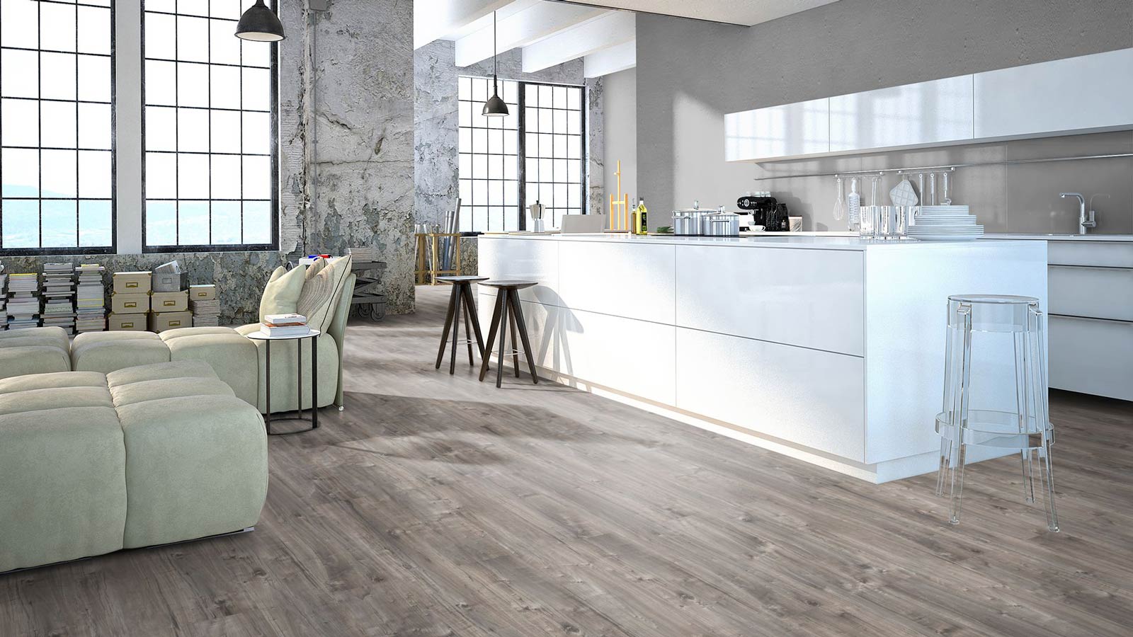 Classen Laminat 731-0 Eiche grau rustikal 1-Stab Landhausdiele Raum4