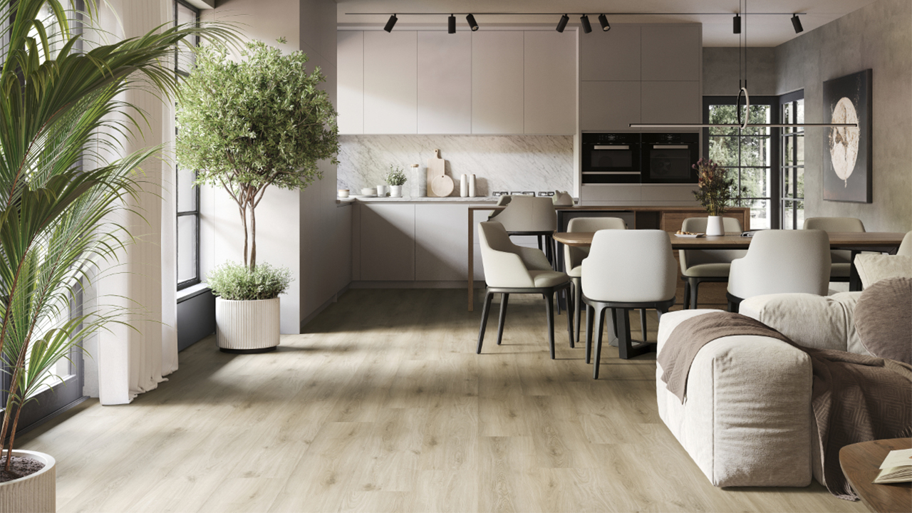 planeo Rigid Klick Vinyl - SolutionX 2in1 Eiche Creme | Trittschalldämmung integr. (ECF-0097)