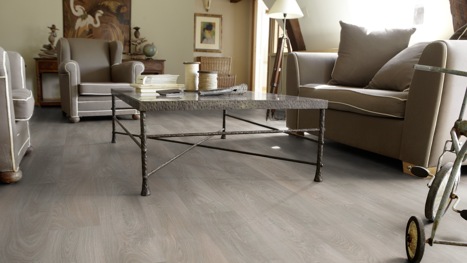 Tarkett laminado Woodstock 832 Roble Sherwood gris-beige lama ancha 2V