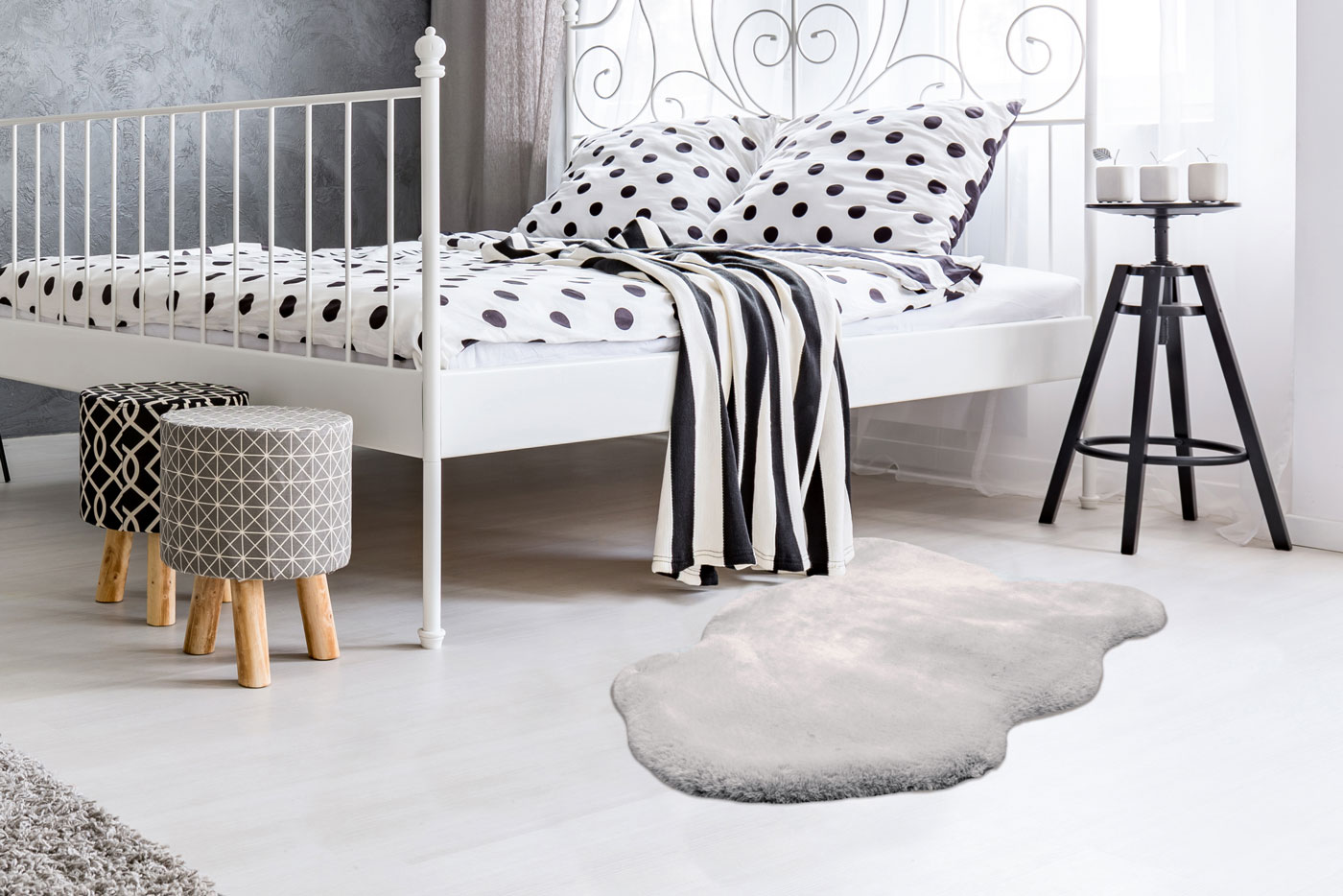 Fellteppich KANINCHEN FELL Silber fellförmig 23mm Raum3