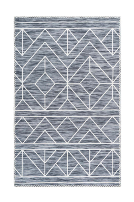 Tapis à poils plats Anthracite avec RHOMBES et TRIANGLES Blanc rectangulaire Epaisseur 5 mm main product photo