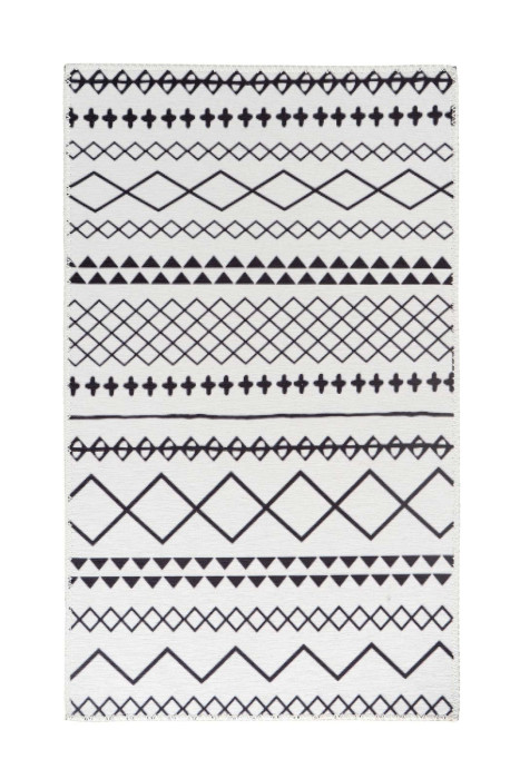 Alfombra de pelo plano Blanco con RUTAS y TRIÁNGULOS Negro Rectangular Altura 5 mm main product photo