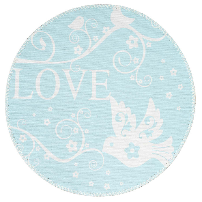 Children's carpet Blue Mint BIRDS LOVE White round height 5 mm 160x160cm main product photo