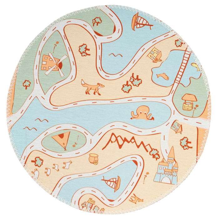 Children carpet KINGDOM Orange Blue Green play carpet round height 5 mm 160x160cm main product photo