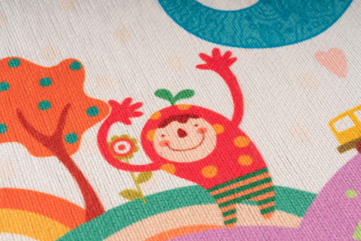 Kinderteppich Weiß ELEFANT Blau auf bunten Wolken rechteckig 5mm Raum3