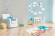 Kinderteppich Weiß ELEFANT Blau auf bunten Wolken rechteckig 5mm Raum4