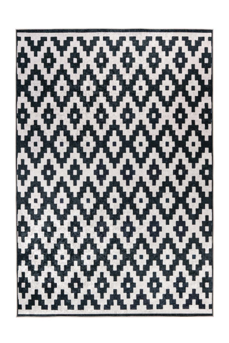 Kurzflorteppich Modern Weiß mit Schwarze RAUTE Muster rechteckig Höhe 6 mm main product photo