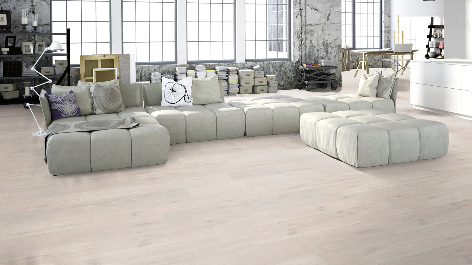 Meister Designboden MeisterDesign. comfort DD 600 S Eiche arcticweiß 6995 1-Stab Kurzdiele M4V Raum3