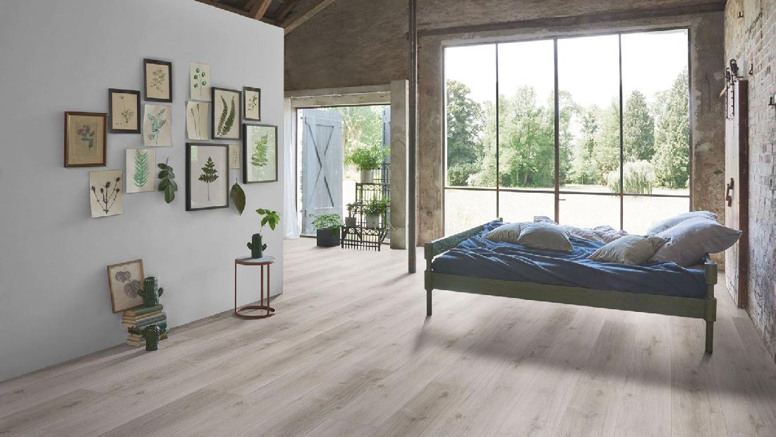 Parador Vinylboden Basic 5.3 Eiche grau geweißt 1-Stab Landhausdiele 4V Trittschalldämmung Raum5
