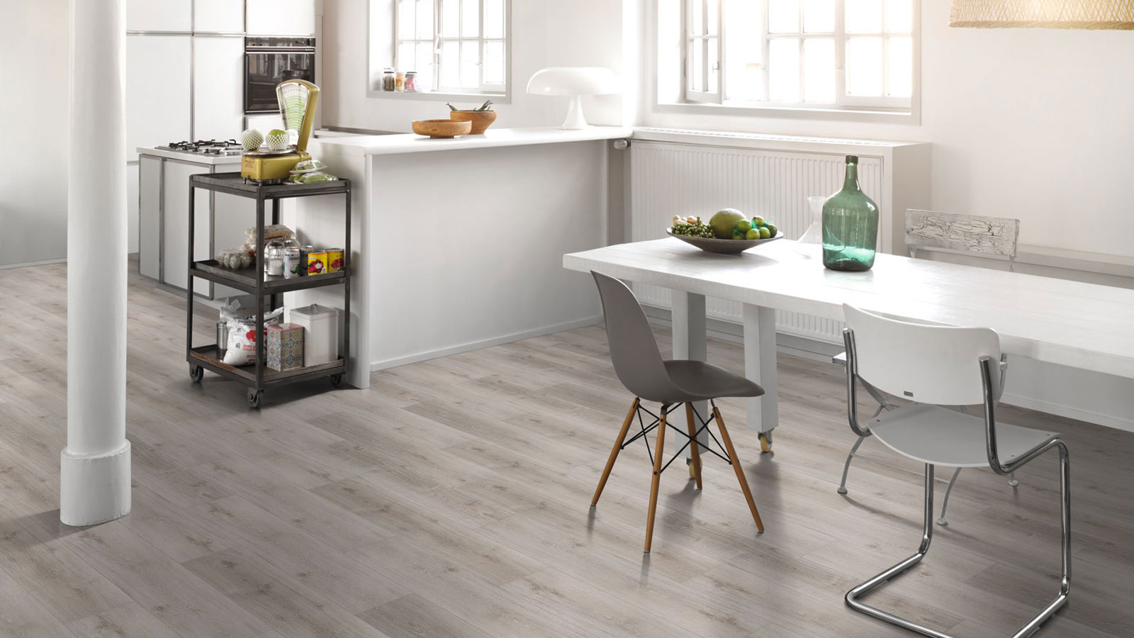 Parador Vinylboden Basic 5.3 Eiche grau geweißt 1-Stab Landhausdiele 4V Trittschalldämmung Raum6