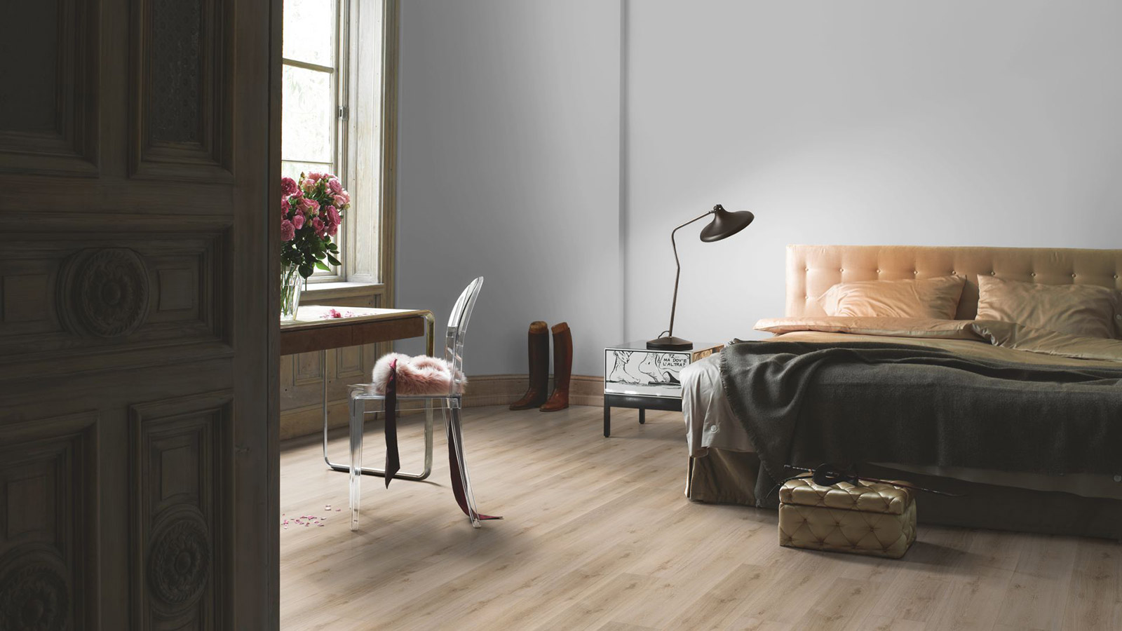 Parador Vinylboden Basic 5.3 Eiche Royal hell gekälkt 1-Stab Landhausdiele 4V Trittschalldämmung Raum5