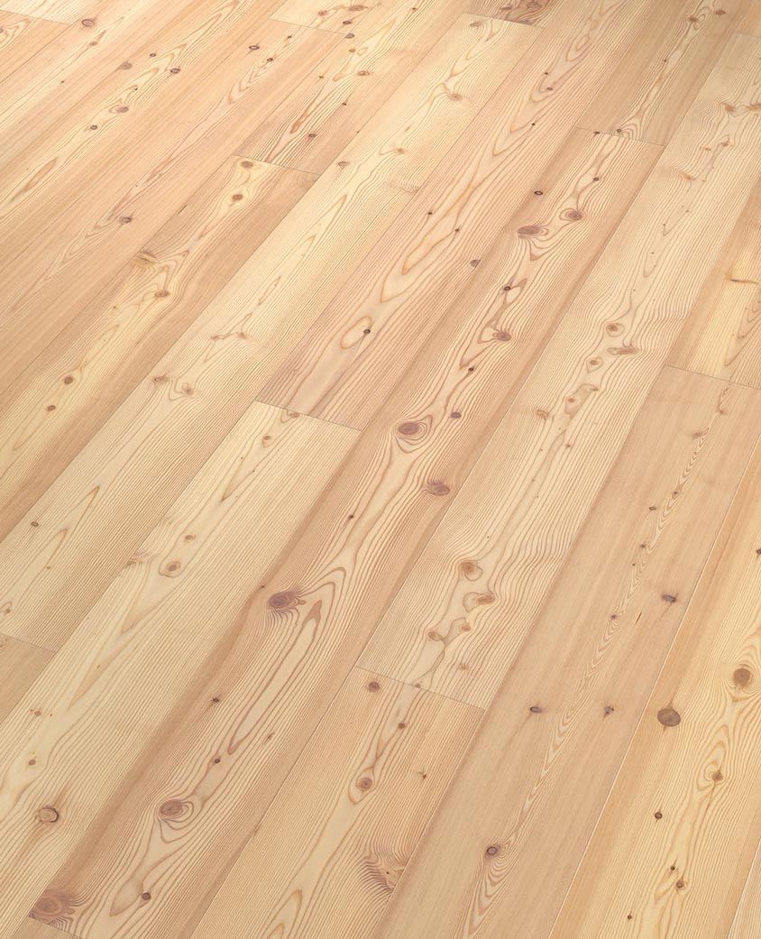 Admonter Parkett FLOORs Lärche Weiss Naturelle geschliffen 1-Stab Landhausdiele 4V 161x1850 Raum2