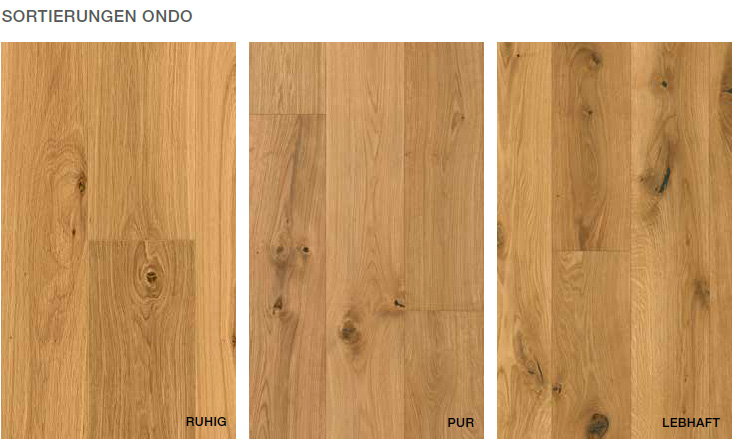 Admonter Parkett ondo Eiche Kari Lebhaft gebürstet 1-Stab Landhausdiele 4V 192x2400 Sortierung