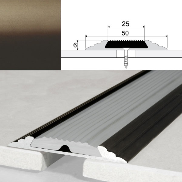 Brebo Schwellenprofil mit Anti-Rutsch-Einsatz A10 Gummi Schwarz Olive Aluminium eloxiert 180 cm main product photo