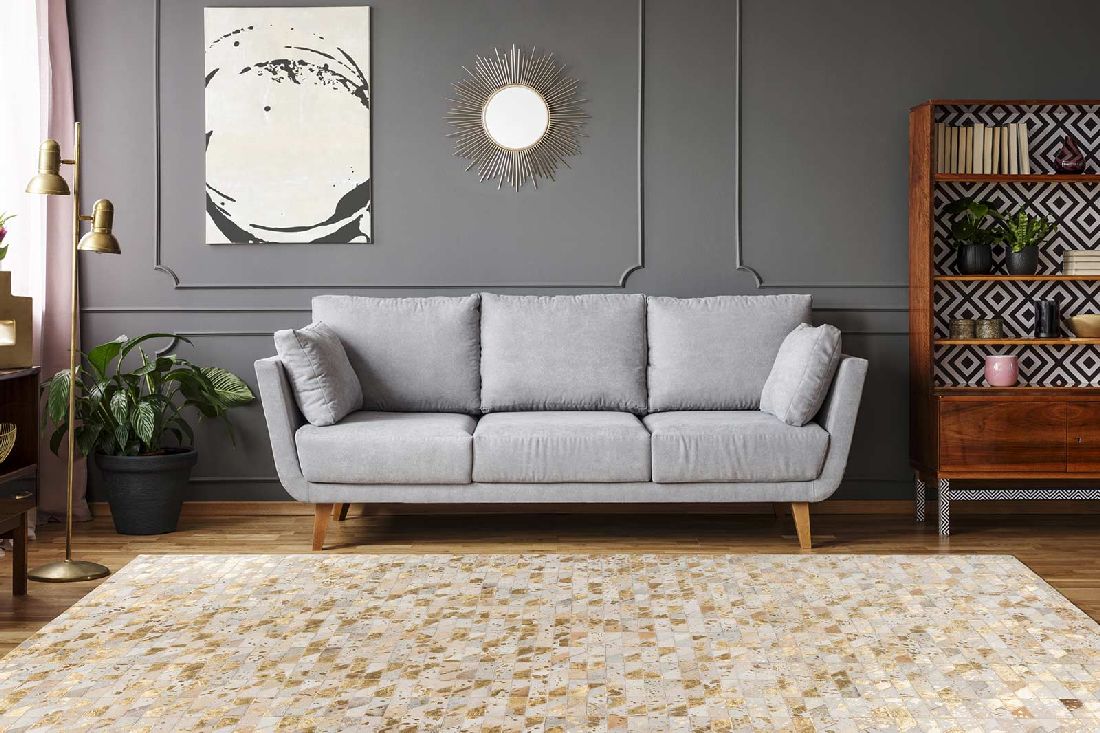 Filzwolle Teppich Gold Handgefertigt RECHTECKE ELEGANZ Gold / Grau / Creme rechteckig Höhe 8 mm Raum4