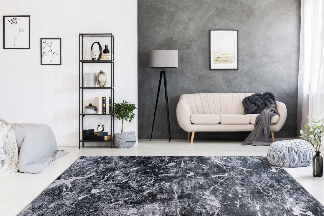 Flachflorteppich MARMOR Grau / Weiß rechteckig Höhe 6 mm Raum4