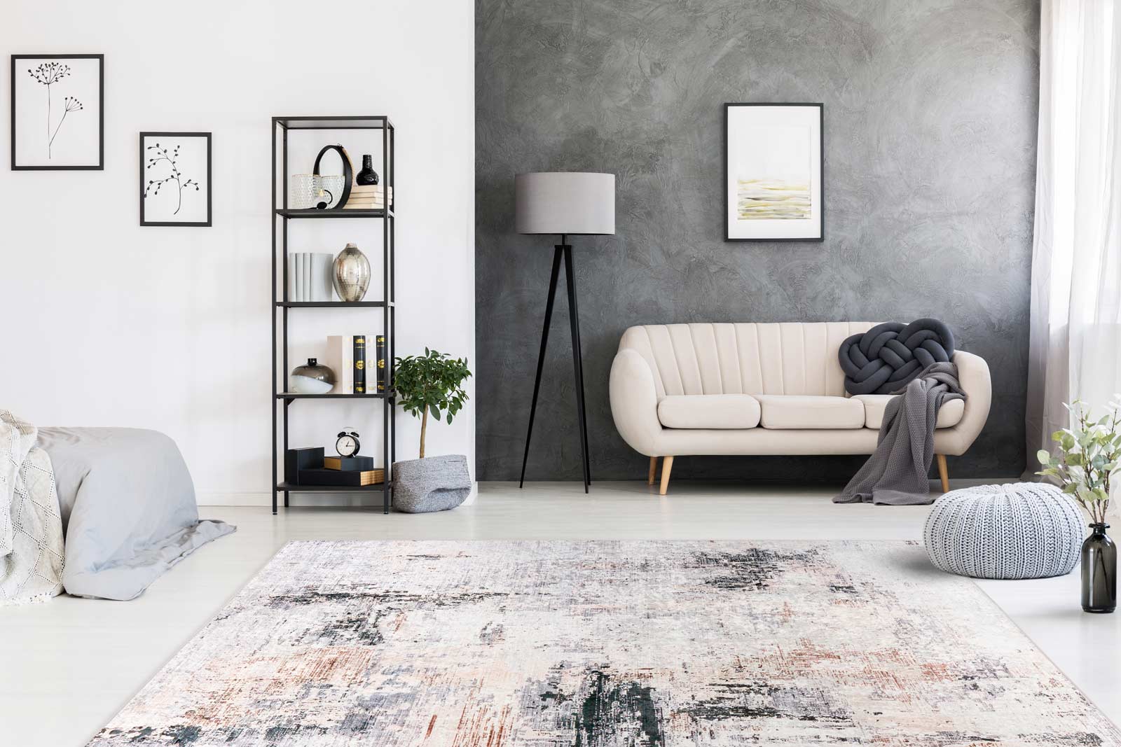 Flachflorteppich VINTAGE ABSTRAKT Grau / Weiß / Braun rechteckig Höhe 6 mm Raum4