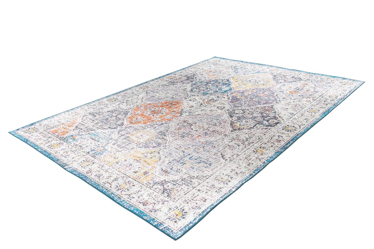 Flachflorteppich VINTAGE ORIENT Weiß / Blau / Geld / Orange / Multi rechteckig Höhe 6 mm Raum2