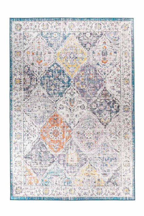 Tapis à poils plats VINTAGE ORIENT Blanc / Bleu / Jaune / Orange / Multi rectangulaire Epaisseur 6 mm main product photo
