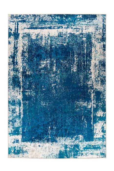 Flat pile carpet VINTAGE OCEAN Blue / Cream rectangular height 6 mm main product photo