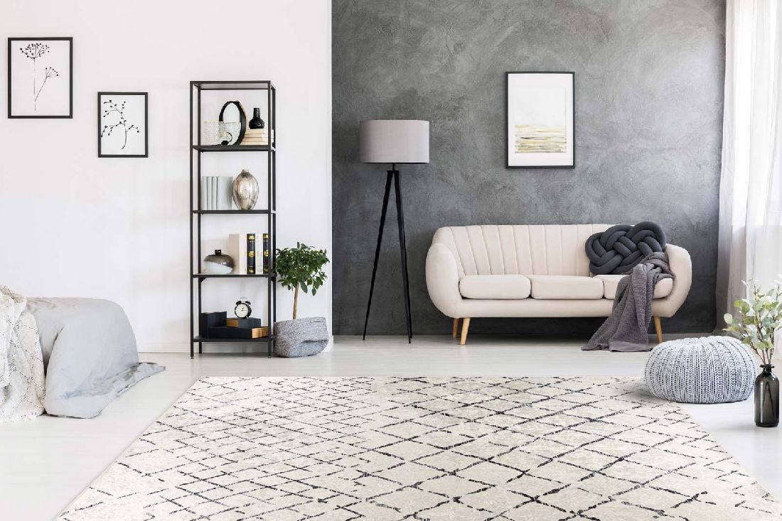 Flachflorteppich VINTAGE RAUTEN Elfenbein / Schwarz / Grau rechteckig Höhe 6 mm Raum4