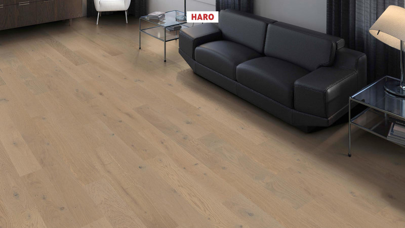 Parquet HARO 4000 Roble gris arena Sauvage estructurado naturaDur Tarima Prestige main product photo