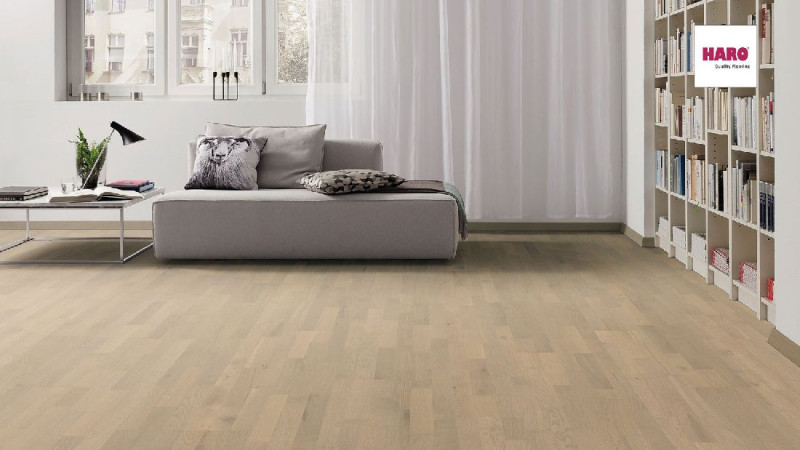 HARO Parkett 4000 Favorit Eiche sandgrau 3-Stab Schiffsboden naturaDur main product photo