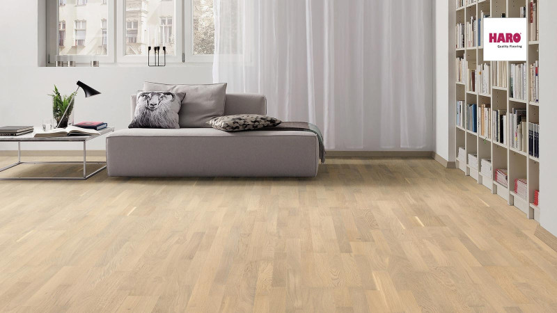 HARO Parkett 4000 Favorit Eiche sandweiß 3-Stab Schiffsboden naturaLin plus main product photo