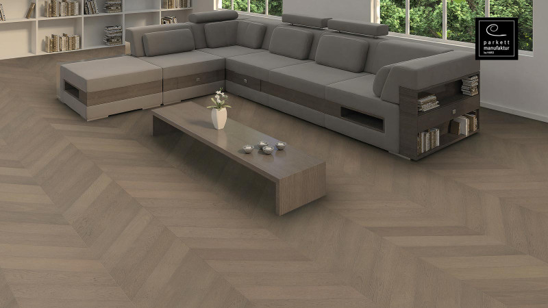 HARO Parkett parkettmanufaktur Selectiv Eiche graphitgrau Chevron französisches Fischgrät 4V oleovera main product photo