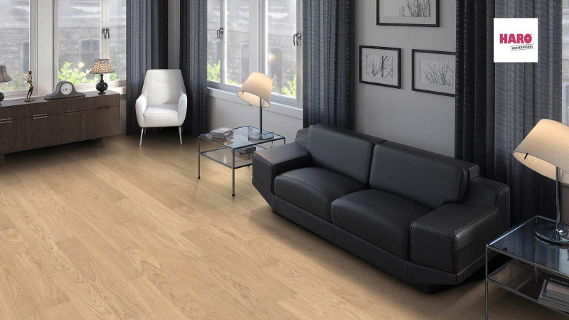 Parquet profesional HARO 4000 Roble jaspeado Blanco claro Lama Prestige permaDur main product photo