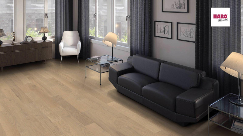 Parquet profesional HARO 4000 Markant Roble banda gris arena Prestige naturaLin plus main product photo