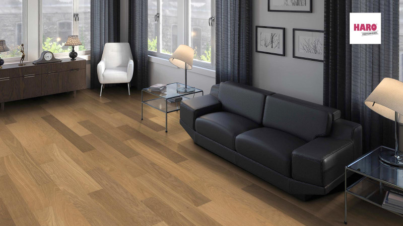 Parquet profesional HARO 4000 Markant Roble ahumado banda invisible Prestige naturaLin plus main product photo