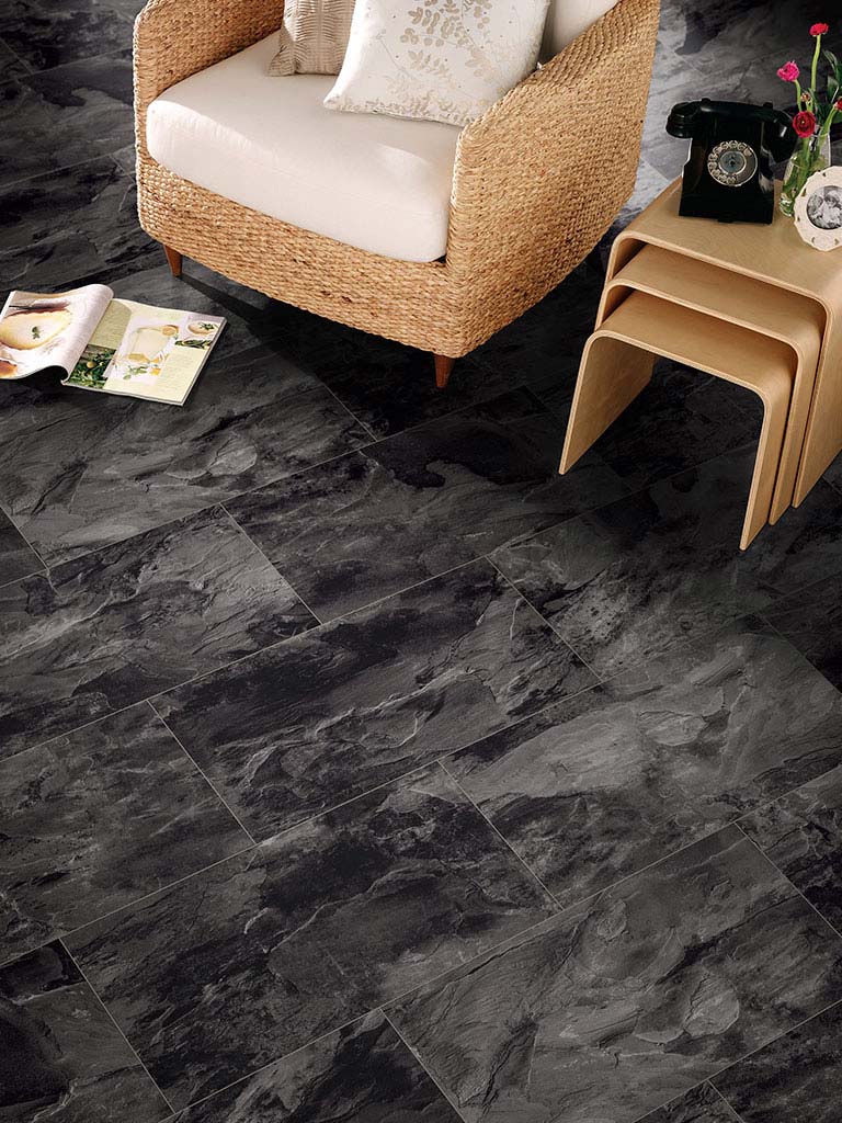 Kings Canyon Designboden EcoHarmony Schiefer Schwarz Fliese 4V zum klicken Raum6